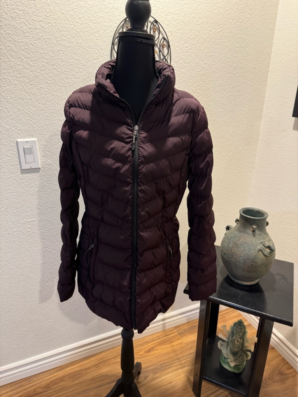 32 Degrees Mid-Length Women's Quilted Puffer Jacket in Deep Plum